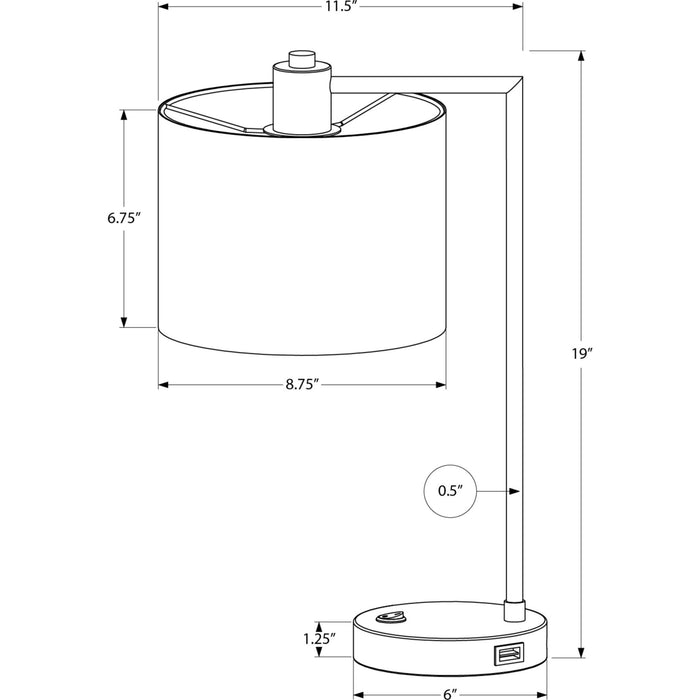 19"H Table Lamp Metal base USB