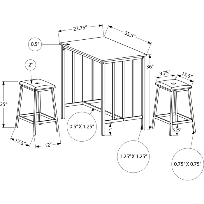 3 Piece Counter Dining Set - 1 Table, 2 Stools