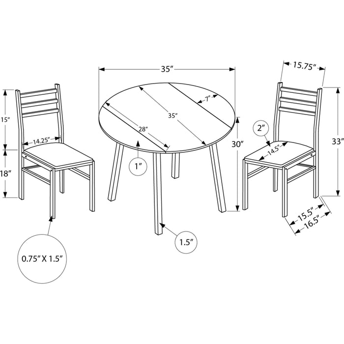 3 Piece Dining Set - 1 Table, 2 Chairs