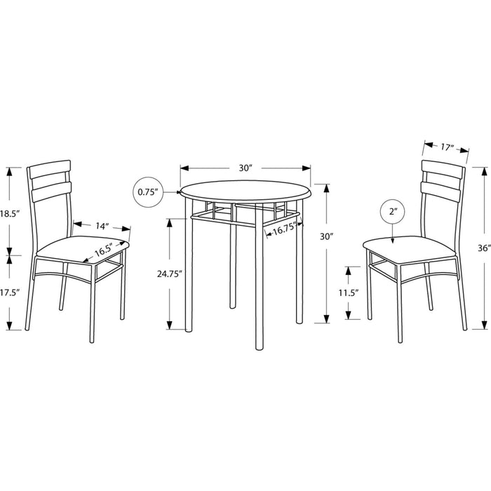 3 Piece Dining Set - 1 Table, 2 Chairs