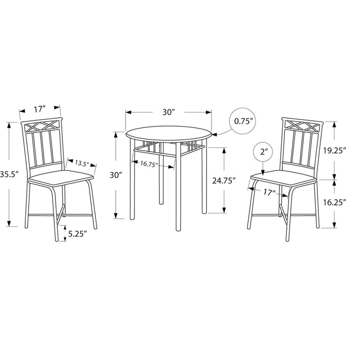 3 Piece Dining Set - 1 Table, 2 Chairs