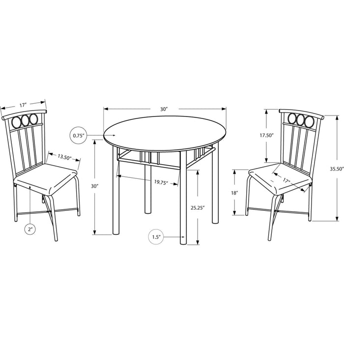3 Piece Dining Set - 1 Table, 2 Chairs