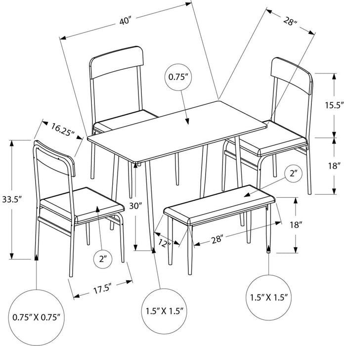5 Piece Dining Set - 1 Table, 4 Chairs