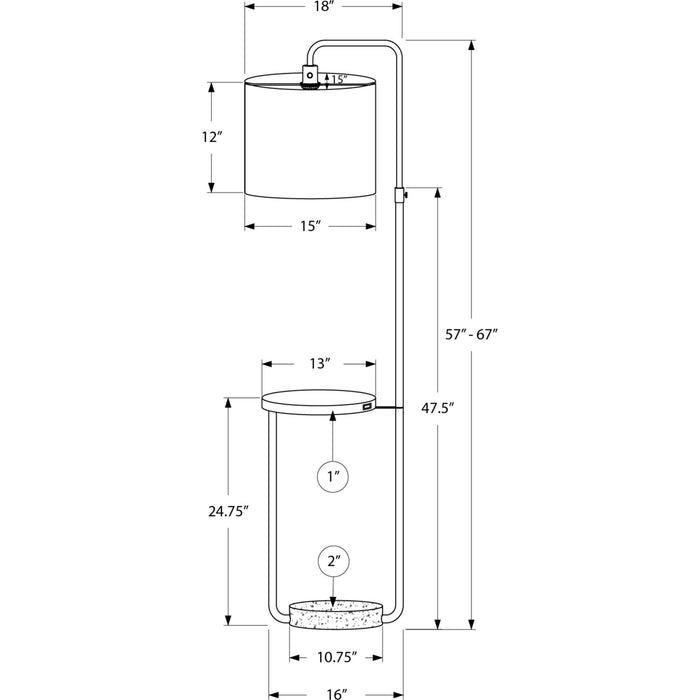 67"H Floor Lamp Metal base USB