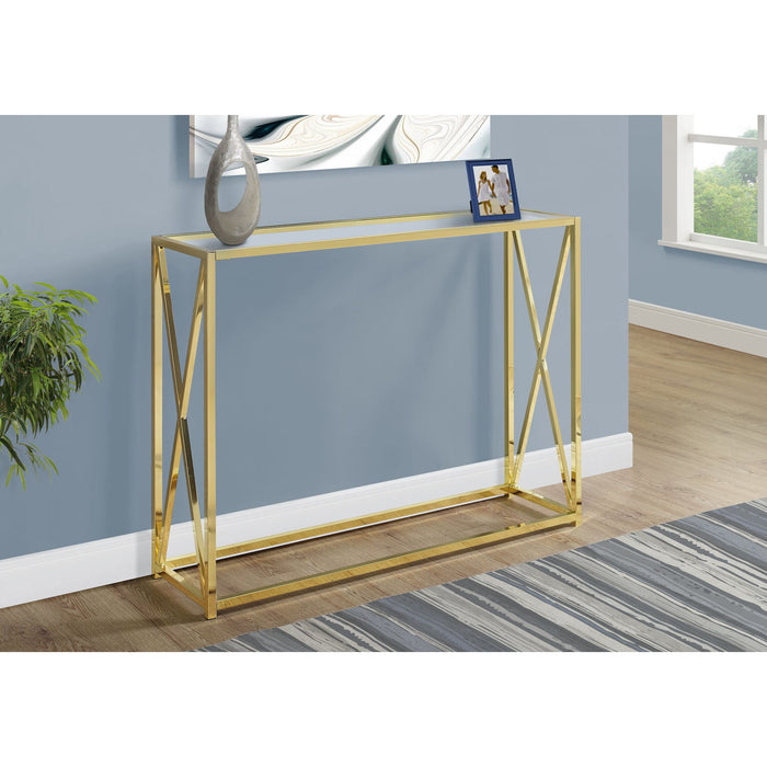 Accent Table - Gold Metal With Tempered Glass