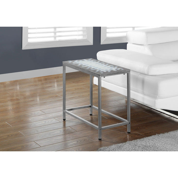 Accent Table - Grey/Blue Tile Top/Hammered Silver
