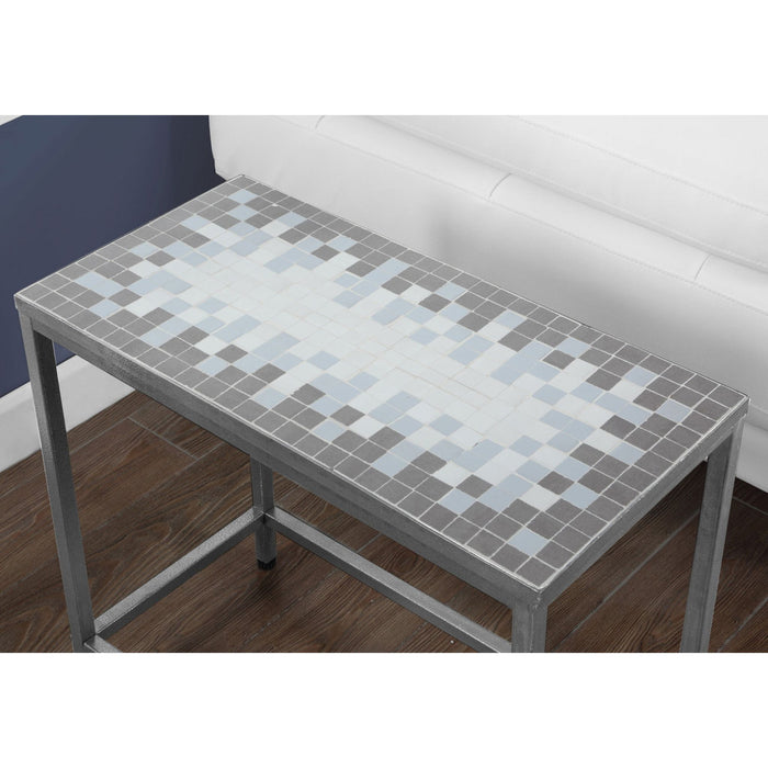 Accent Table - Grey/Blue Tile Top/Hammered Silver