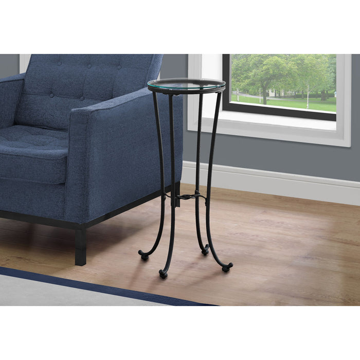 Accent Table - Hammered Black Metal With Tempered Glass