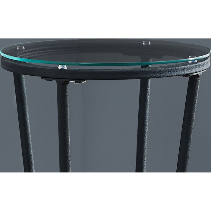Accent Table - Hammered Black Metal With Tempered Glass