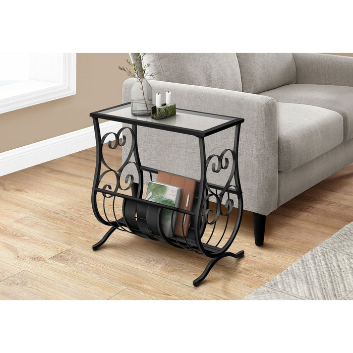 Accent Table - Satin Black Metal With Tempered Glass