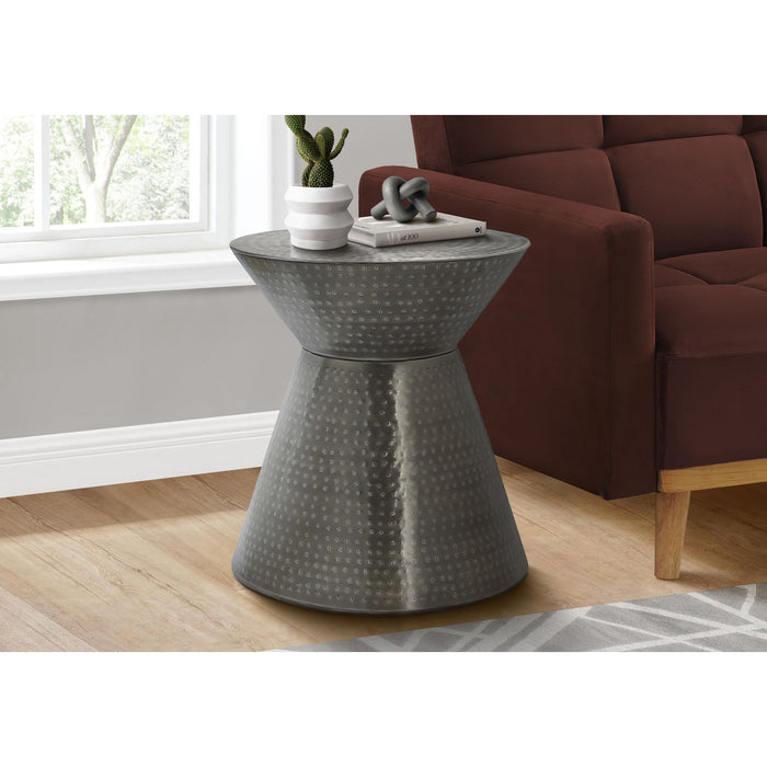 Accent Table - Silver Grey Iron Metal Drum End