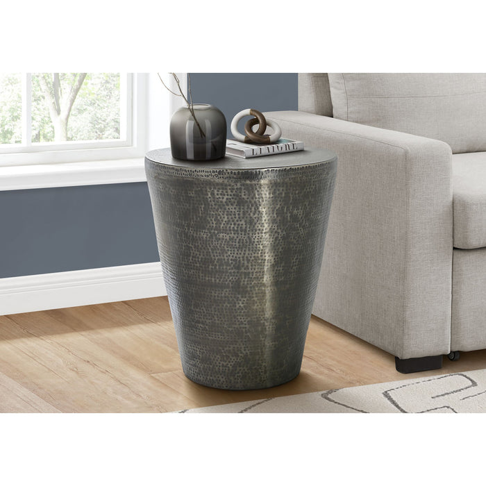 Accent Table - Silver Grey Iron Metal Drum End
