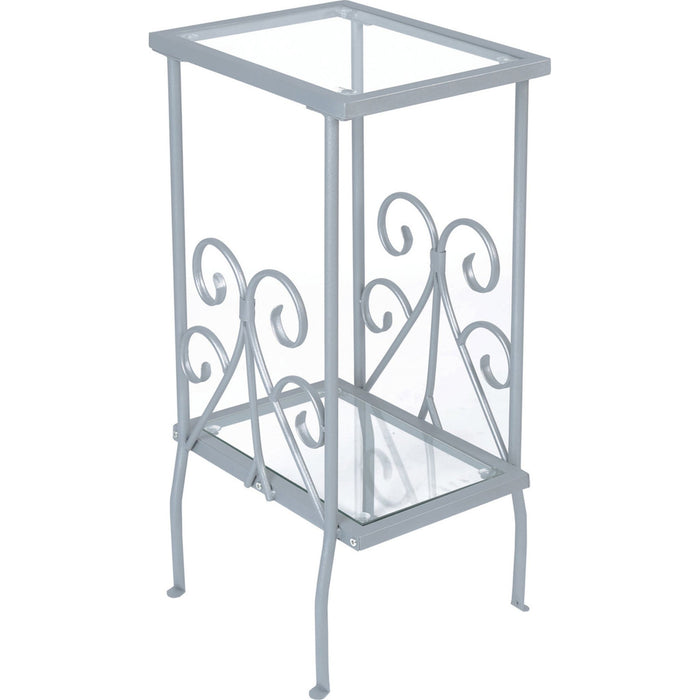 Accent Table - Silver Metal With Tempered Glass