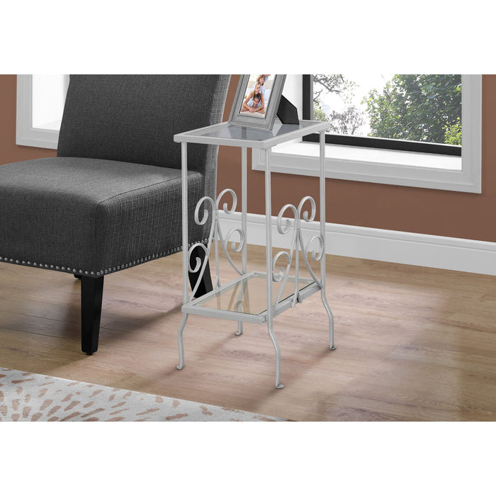 Accent Table - Silver Metal With Tempered Glass