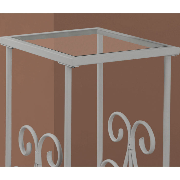 Accent Table - Silver Metal With Tempered Glass