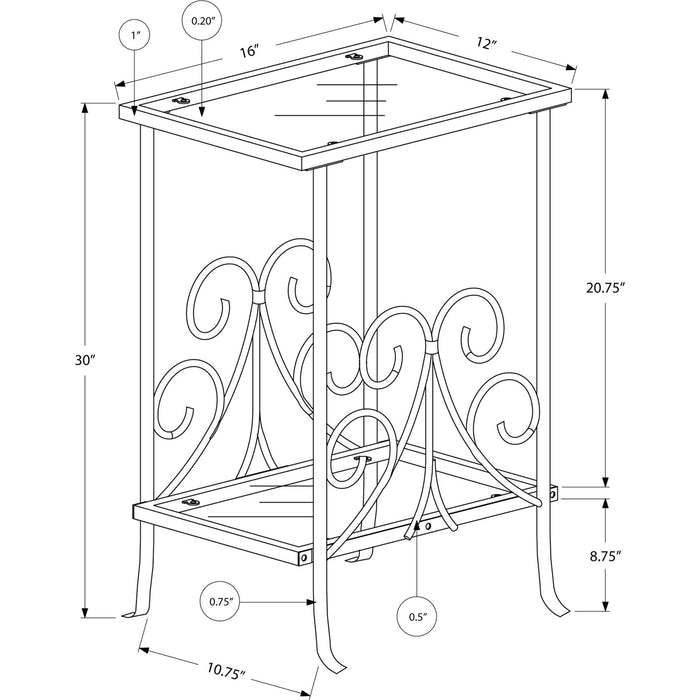 Accent Table - Silver Metal With Tempered Glass