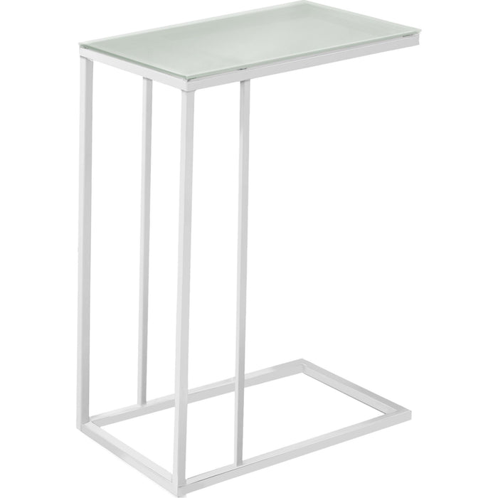 Accent Table - White Metal With Frosted Tempered Glass