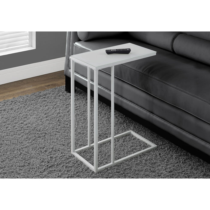 Accent Table - White Metal With Frosted Tempered Glass