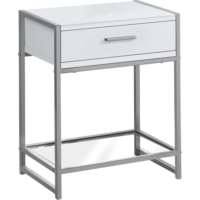 Accent Table - White/Silver Metal/Tempered Glass
