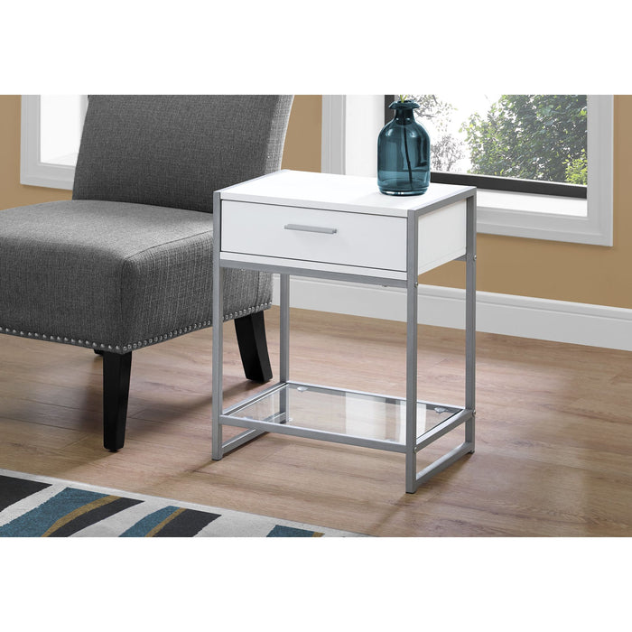 Accent Table - White/Silver Metal/Tempered Glass