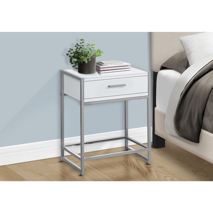Accent Table - White/Silver Metal/Tempered Glass