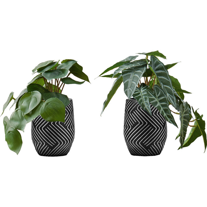Alocasia - 8" Artificial Plant (Set of 2) in a 5" Black Pot