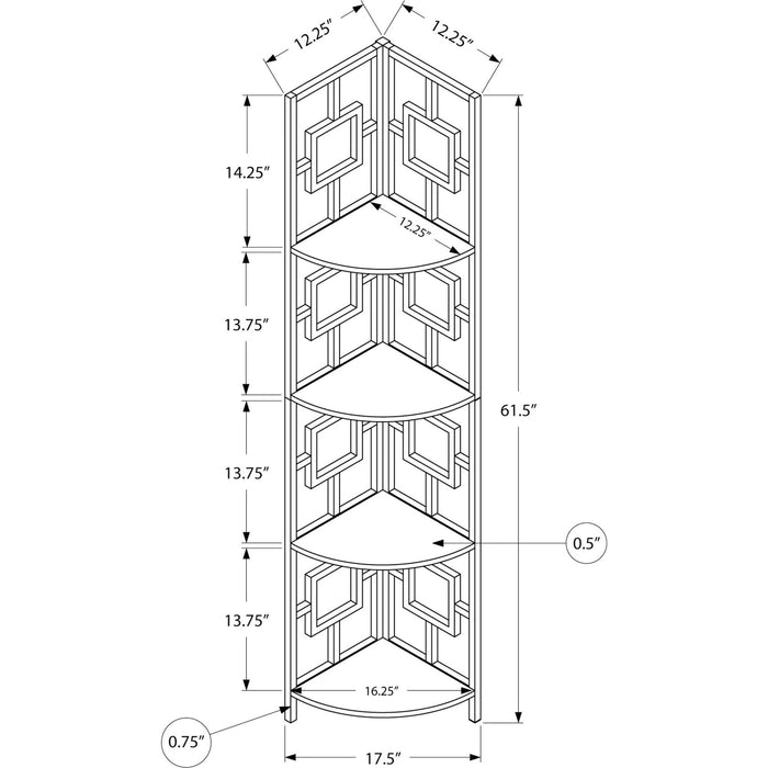 Bookcase - 62"h - Metal Corner Etagere