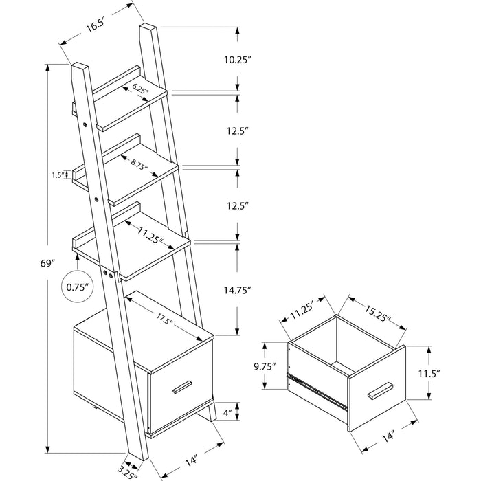 Bookcase - 69"h - Corner Etagere W/ Drawer