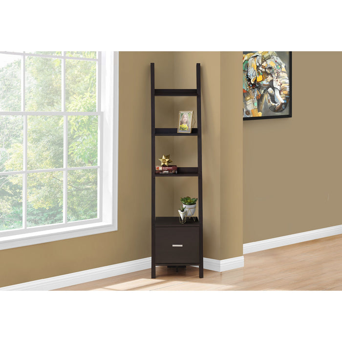 Bookcase - 69"h - Corner Etagere W/ Drawer