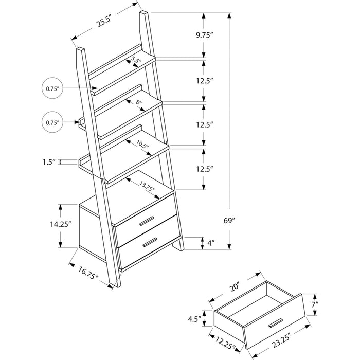 Bookcase - 69"h - Ladder W/ 2 Storage Drawers