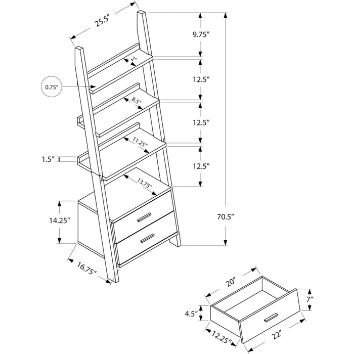Bookcase - 69"h - Ladder with 2 Storage Drawer