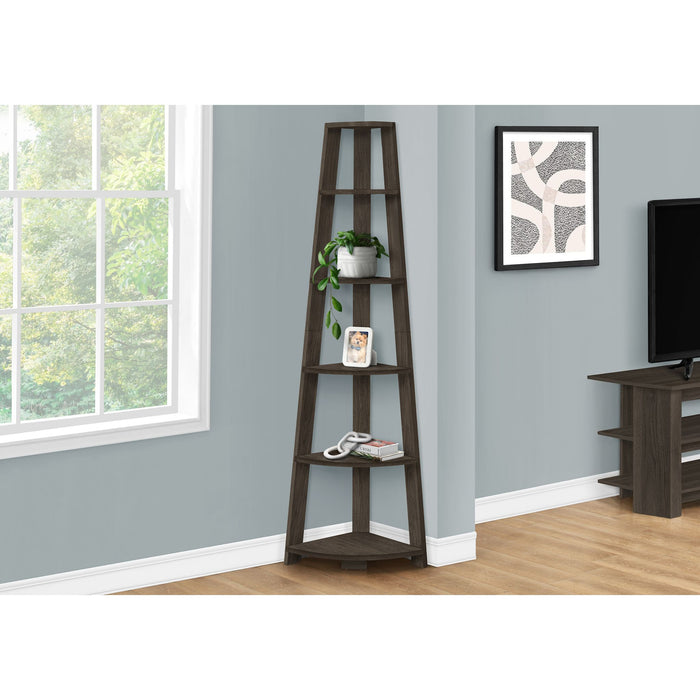 Bookcase - 72"h - Brown Corner Accent Etagere