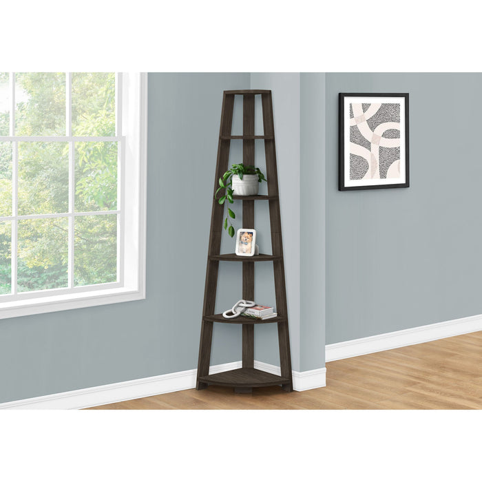 Bookcase - 72"h - Brown Corner Accent Etagere