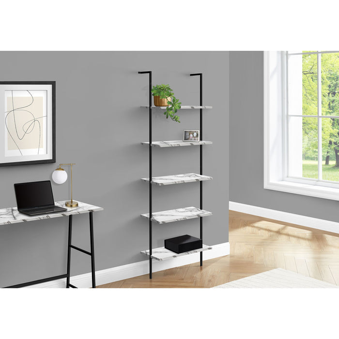 Bookcase - 72"h - Ladder Marble - Black Metal