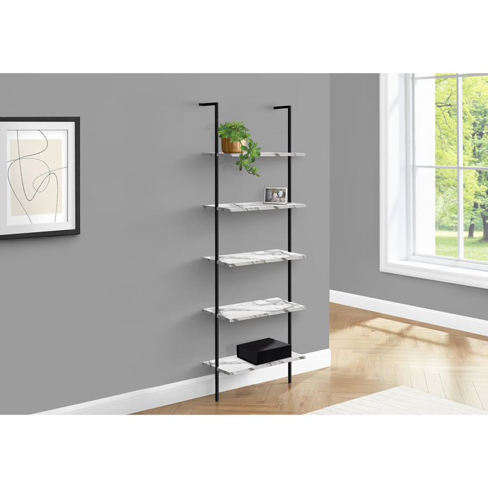 Bookcase - 72"h - Ladder Marble - Black Metal