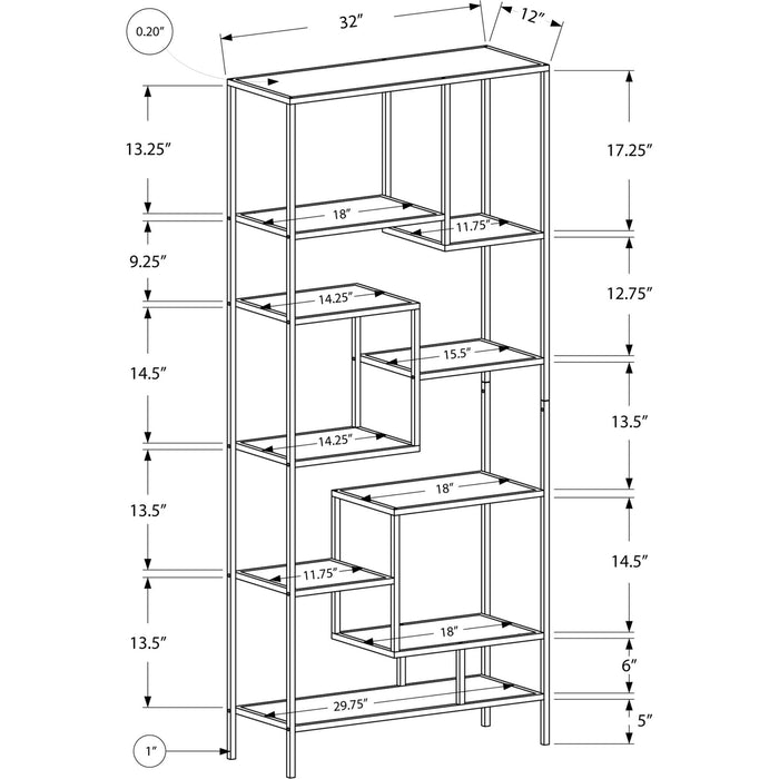 Bookcase - 72"h - Metal with Tempered Glass
