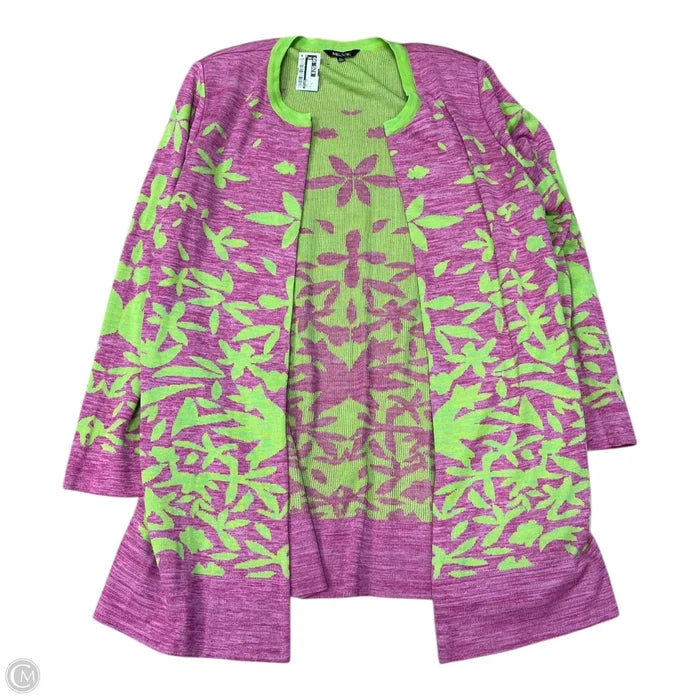 Cardigan By Misook In Green & Pink, Size: Xl