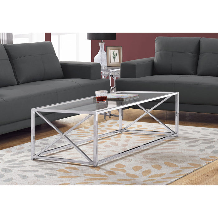 Coffee Table - Chrome Metal With Tempered Glass