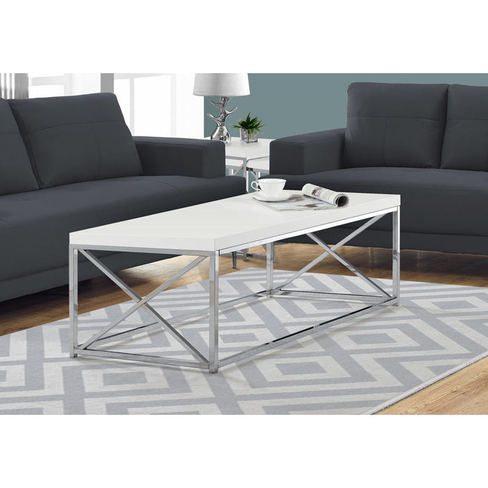 Coffee Table - Glossy White With Chrome Metal