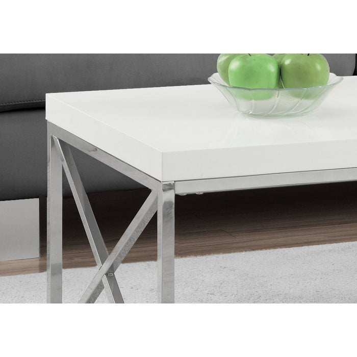 Coffee Table - Glossy White With Chrome Metal