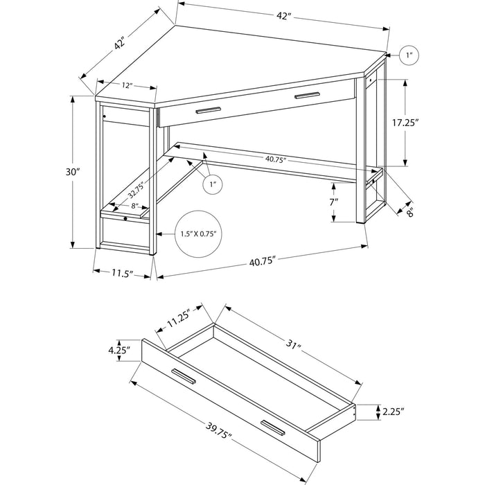 Computer Desk - 42"l - Corner - Silver Metal