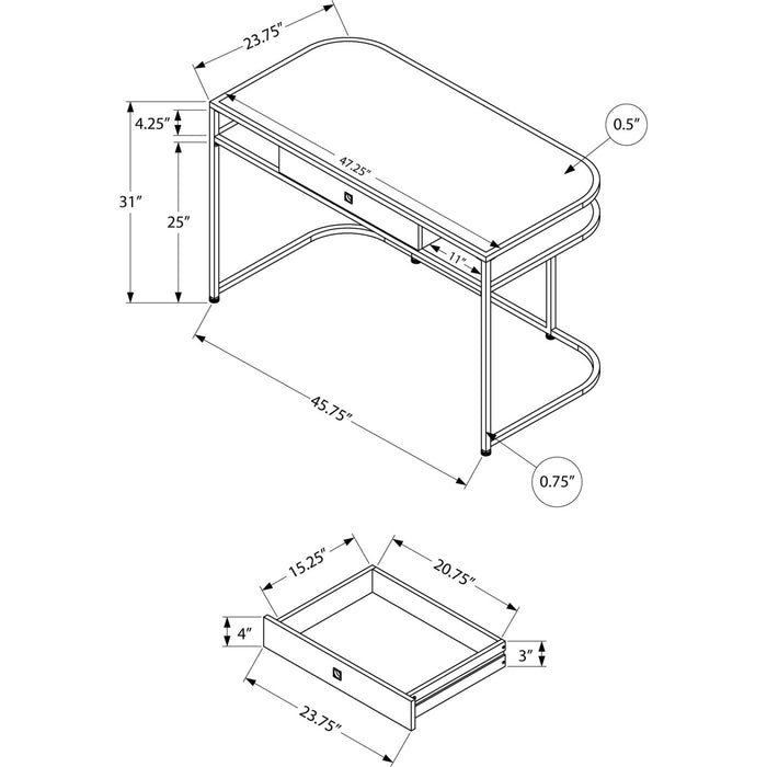 Computer Desk - 48"l - Glossy - Chrome Metal