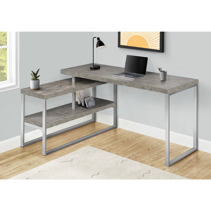 Computer Desk - 60"l - Concrete - Silver Metal L/R Corner