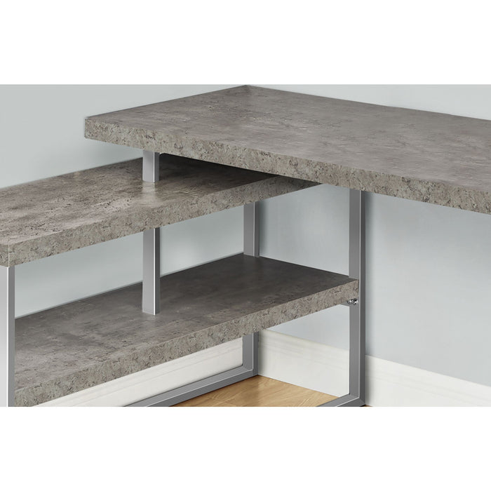 Computer Desk - 60"l - Concrete - Silver Metal L/R Corner
