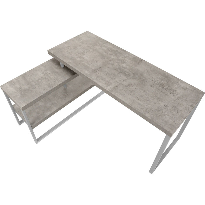 Computer Desk - 60"l - Concrete - Silver Metal L/R Corner