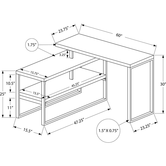 Computer Desk - 60"l - Silver Metal L/R Corner