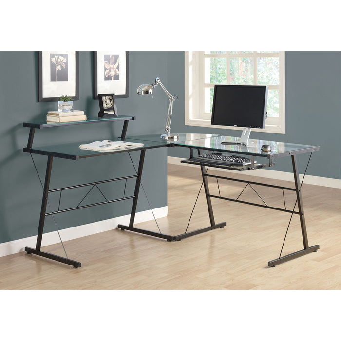 Computer Desk - Metal Corner with Tempered Glass