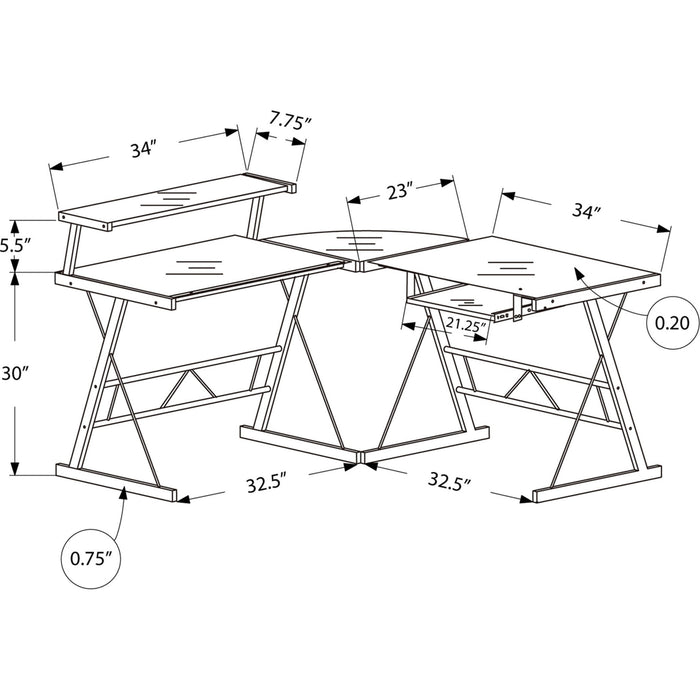 Computer Desk - Metal Corner with Tempered Glass