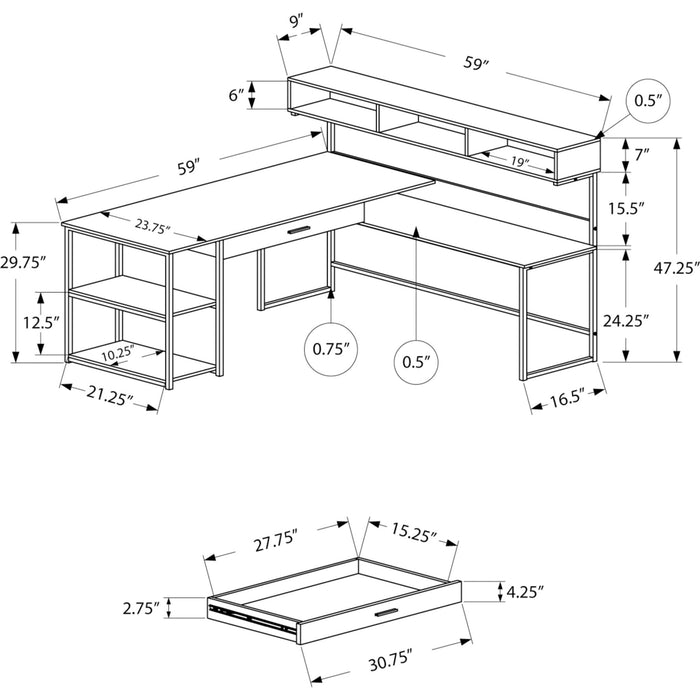 Computer Desk - Silver Metal Corner