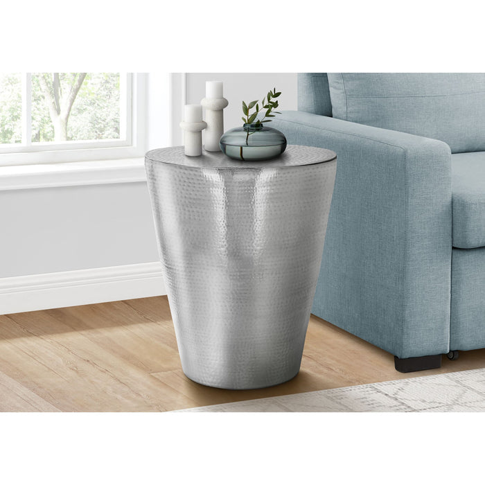 End Table - Chrome Iron Metal Drum